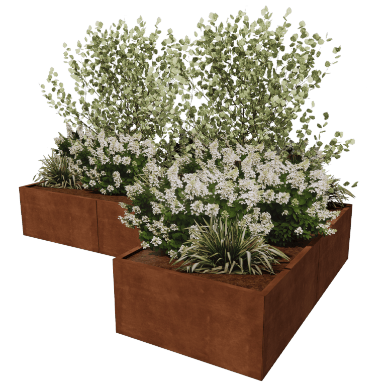 Cortenstål plantekasse - L-formet - 300 x 200 cm