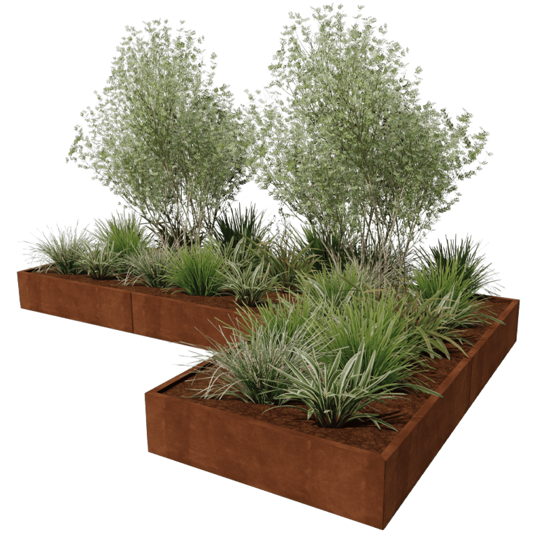 Cortenstål plantekasse - L-formet - 360 x 240 cm
