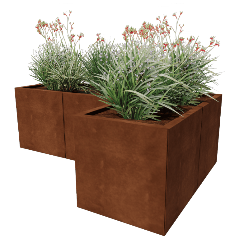 Cortenstål plantekasse - L-formet - 150 x 100 cm