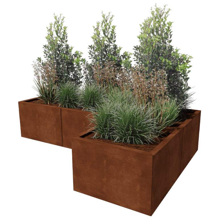 Cortenstål plantekasse - L-formet - 180 x 120 cm