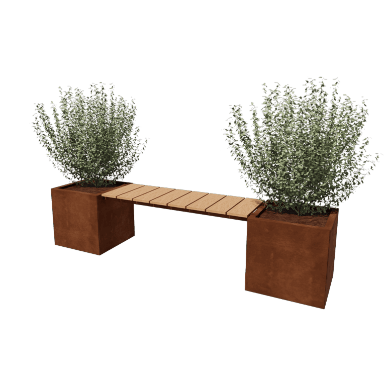 Cortenstål plantekasse - Rektangel - 221,2 x 50 x 50 cm - Med bænk