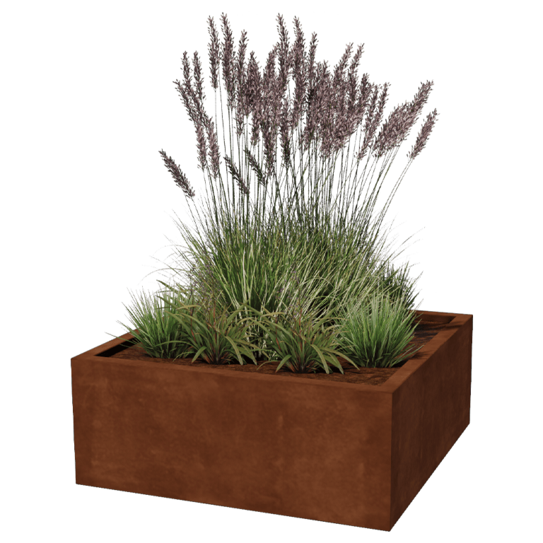 Cortenstål plantekasse - Firkant - 100 x 100 x 40 cm - Svejset 