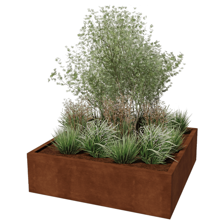 Cortenstål plantekasse - Firkant - 140 x 140 x 40 cm - Svejset 