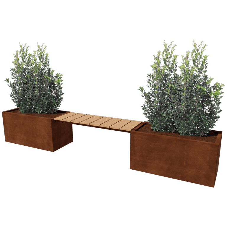 Cortenstål plantekasse - Rektangel - 321,2 x 50 x 50 cm - Med bænk