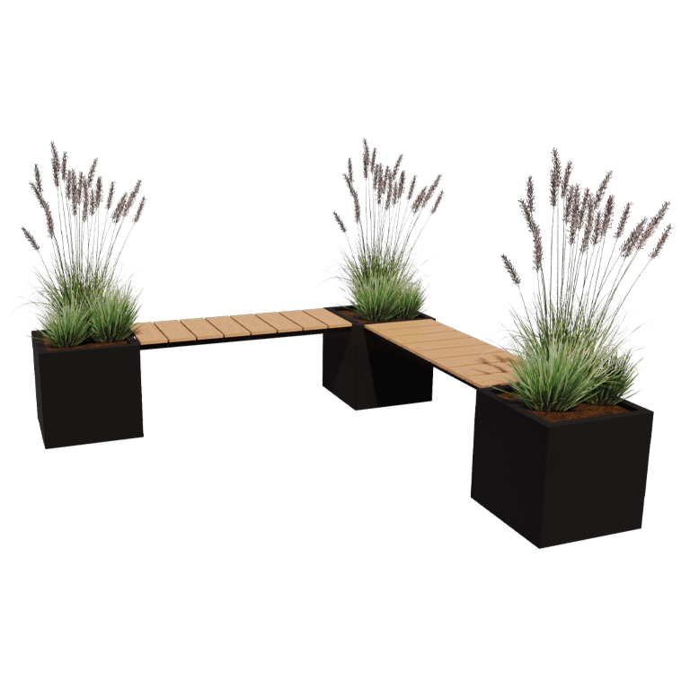 Stål plantekasse - Firkant - Hjørneopstilling -221,2 x 221,2 x 50 cm - Med bænk
