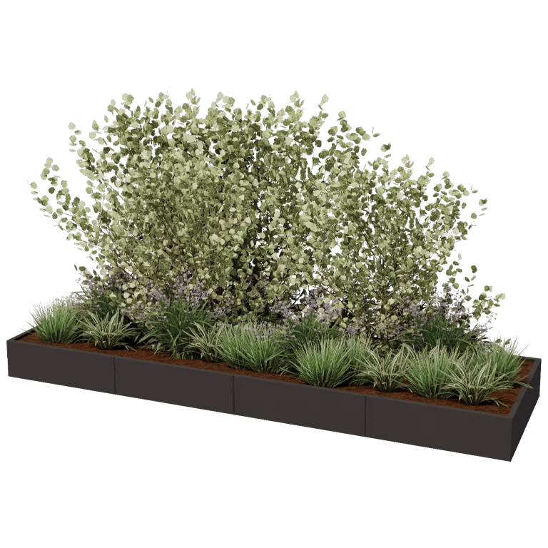 Stål plantekasse XXL - Rektangel - 400 x 120 x 80 cm - RAL9010 mat (hvid) - Med bundplade