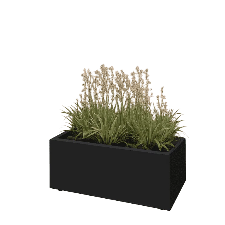 Stål plantekasse - Rektangel - 80 x 40 x 30 cm - RAL9005 mat (sort) - Med bundplade - Med ben