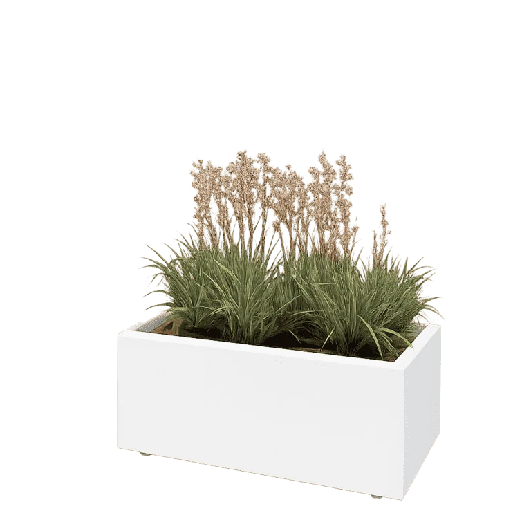 Stål plantekasse - Rektangel - 80 x 40 x 30 cm - RAL9010 mat (hvid) - Med bundplade - Med ben