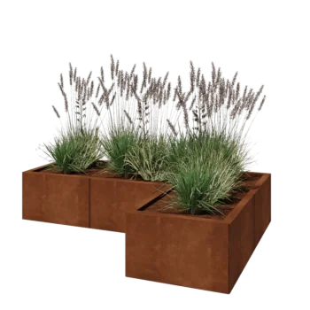 Cortenstål plantekasse - L-formet - 150 x 100 x 30 cm - Med bundplade