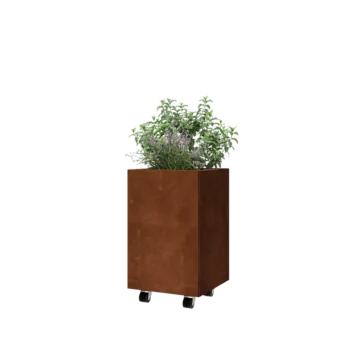 Cortenstål plantekasse - Firkant - 40 x 40 x 60 cm - Med bundplade - Met hjul
