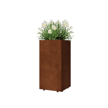 Cortenstål plantekasse - Firkant - 40 x 40 x 80 cm - Med bundplade - Med ben