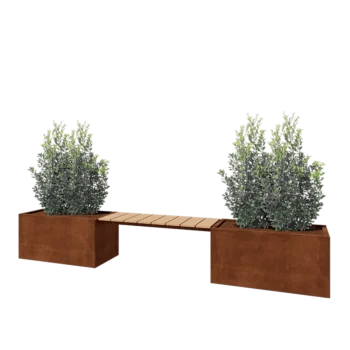 Cortenstål plantekasse - Rektangel - 321,2 x 50 x 50 cm - Med bænk - Uden bundplade