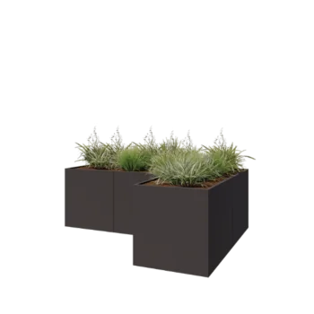 Stål plantekasse - L-formet - 300 x 200 x 100 cm - RAL7016 mat (antracitgrå) - Med bundplade