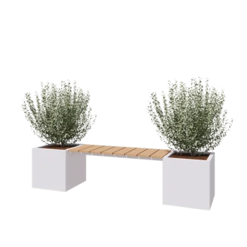 Stål plantekasse - Firkant - 221,2 x 50 x 50 cm - RAL9010 mat (hvid) - Med bundplade - Med bænk