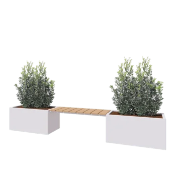 Stål plantekasse - Rektangel - 321,2 x 50 x 50 cm - RAL9010 mat (hvid) - Med bundplade - Med bænk