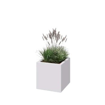 Plantekasse i glasfiber - Kvadratisk - 40 x 40 x 40 cm - RAL9010 mat (hvid) - Med bund