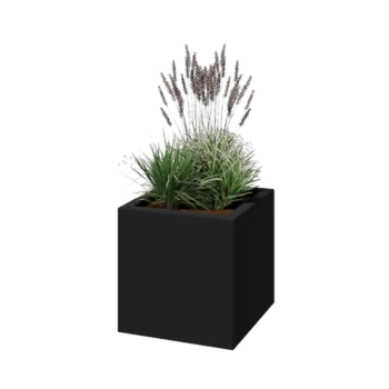Plantekasse i glasfiber - Kvadratisk - 50 x 50 x 50 cm - RAL7021 mat (sortgrå) - Med bund