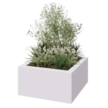 Plantekasse i glasfiber - Kvadratisk - 80 x 80 x 40 cm - RAL9010 mat (hvid) - Med bund
