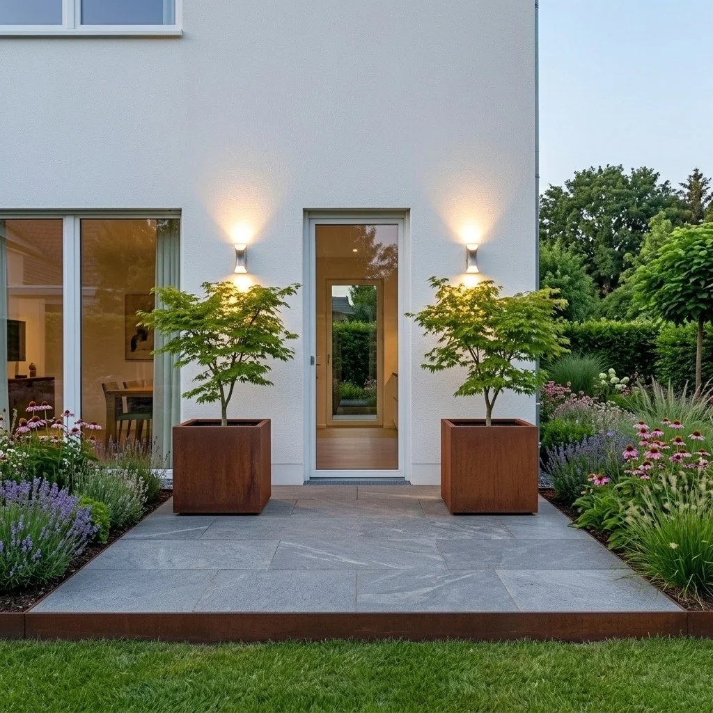 Cortenstål plantekasse - Firkant - 70 x 70 x 70 cm - Med bundplade - Med ben