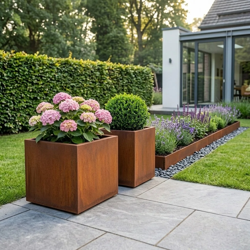 Cortenstål plantekasse - Firkant - 60 x 60 x 80 cm - Med bundplade