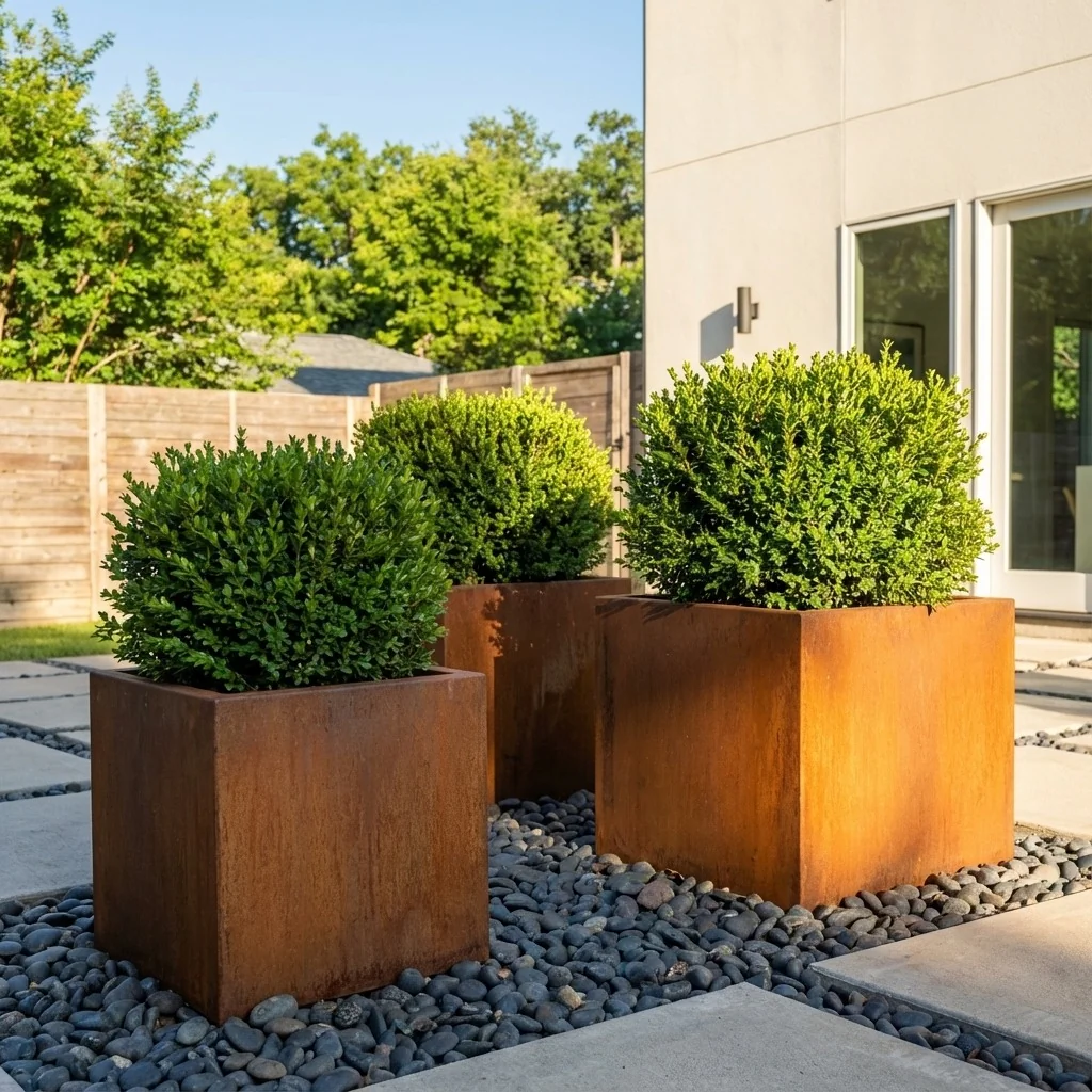 Cortenstål plantekasse - Firkant - 60 x 60 x 60 cm - Med bundplade - Met hjul