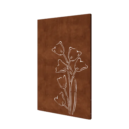 Cortenstål dekorativt panel - Tulipan asymmetrisk - 120 x 6 x 190 cm