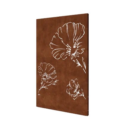 Cortenstål dekorativt panel - Valmue - 120 x 6 x 190 cm