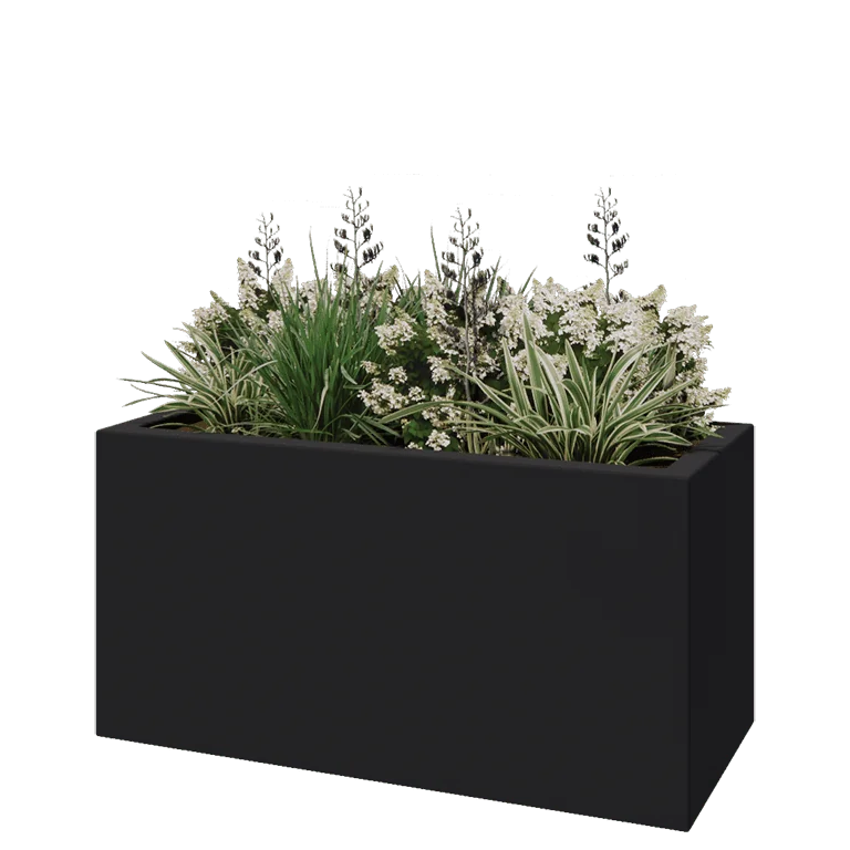 Plantekasse i glasfiber - Rektangel - 120 x 50 x 40 cm - RAL7021 mat (sortgrå) - Med bund