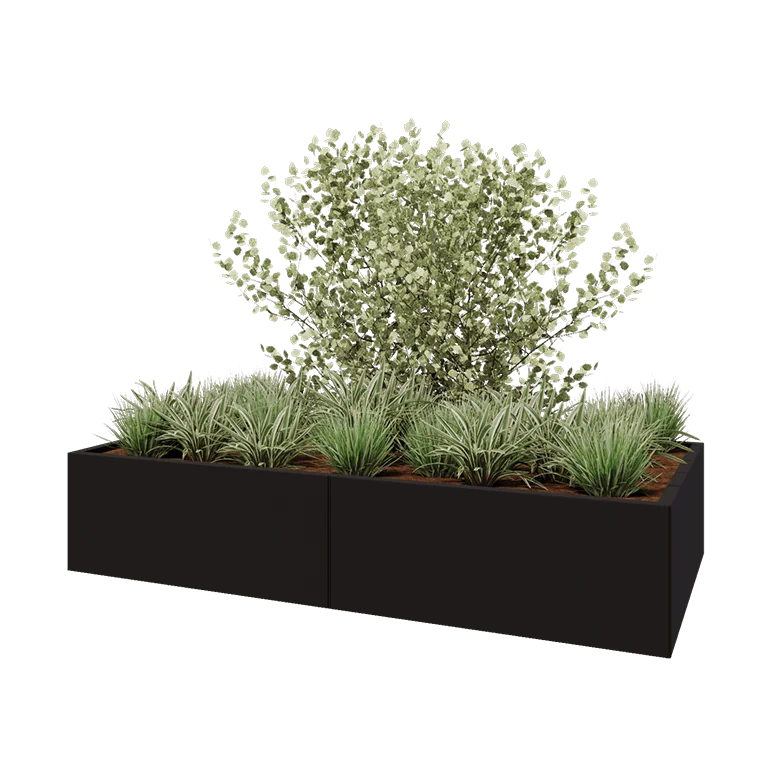 Stål plantekasse XXL - Rektangel - 200 x 100 x 40 cm - RAL9005 mat (sort) - Uden bundplade