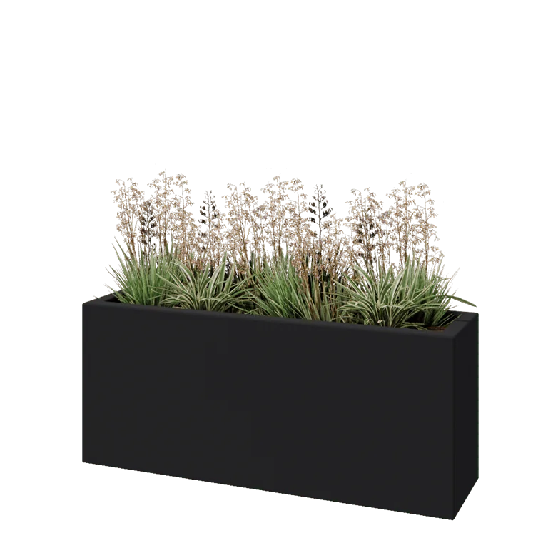 Plantekasse i glasfiber - Rektangel - 120 x 30 x 50 cm - RAL7021 mat (sortgrå) - Med bund