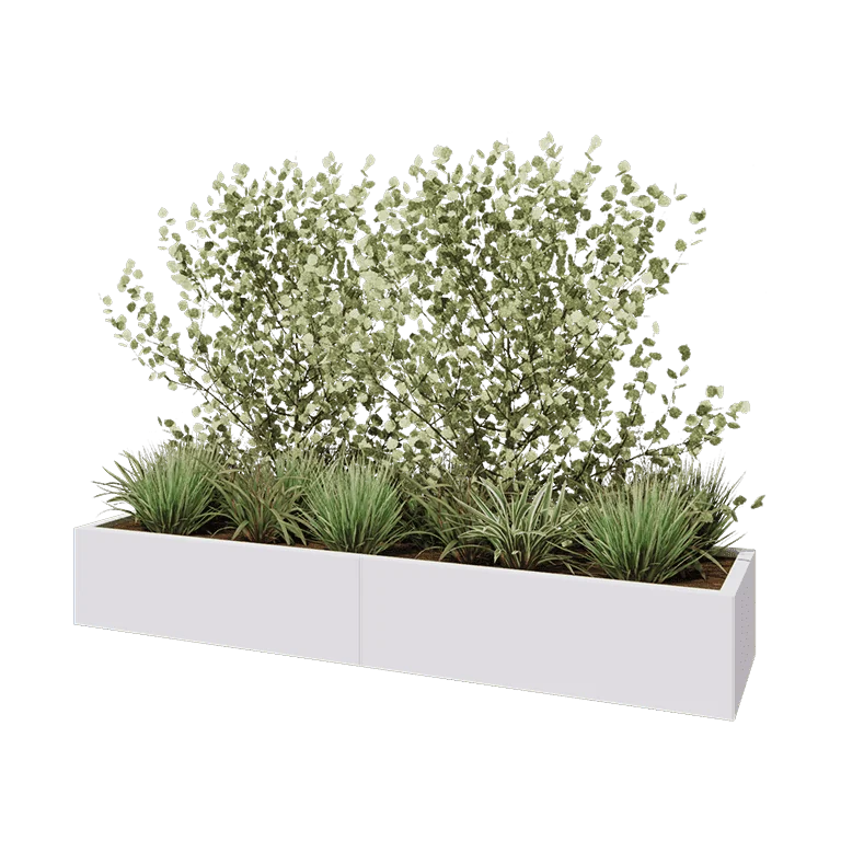 Stål plantekasse XXL - Rektangel - 200 x 50 x 30 cm - RAL9010 mat (hvid) - Uden bundplade