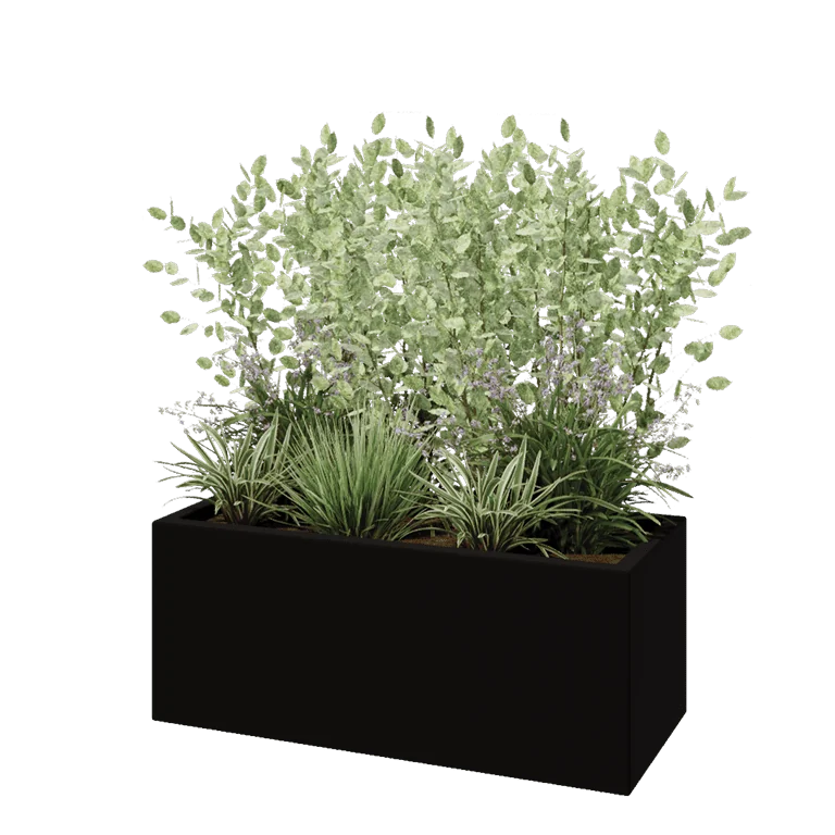 Plantekasse i glasfiber - Rektangel - 100 x 40 x 40 cm - RAL9005 mat (sort) - Med bund