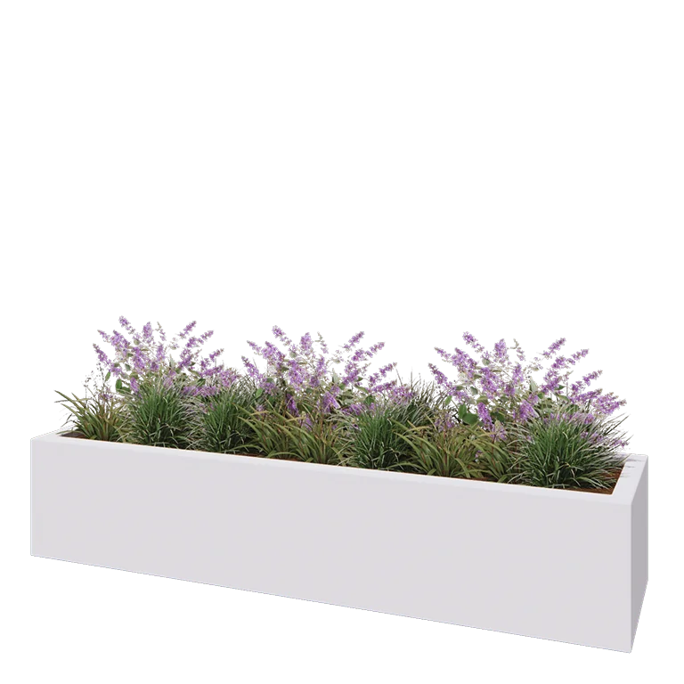 Plantekasse i glasfiber - Rektangel - 200 x 50 x 40 cm - RAL9010 mat (hvid) - Med bund