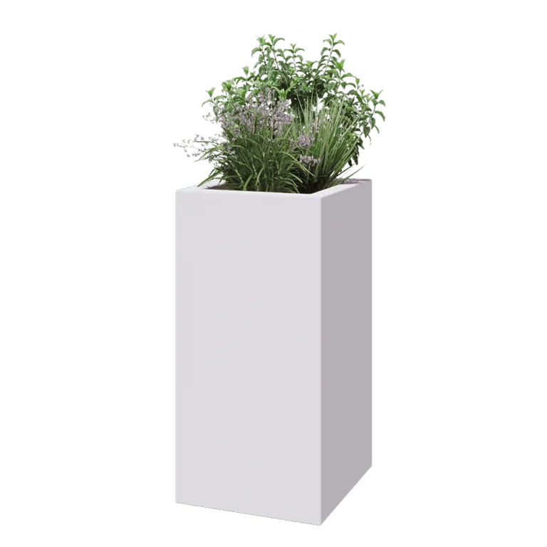 Plantekasse i glasfiber - Kvadratisk - 50 x 50 x 100 cm - RAL9010 mat (hvid) - Med bund