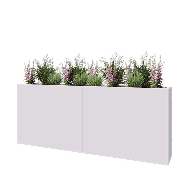 Stål plantekasse XXL - Rektangel - 200 x 30 x 80 cm - RAL9010 mat (hvid) - Uden bundplade