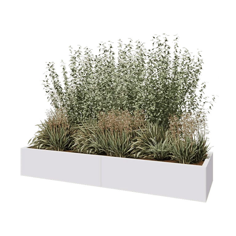 Stål plantekasse XXL - Rektangel - 200 x 60 x 30 cm - RAL9010 mat (hvid) - Med bundplade