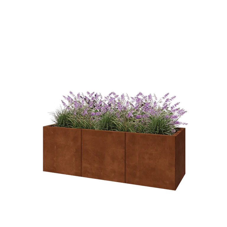 Cortenstål plantekasse XXL - Rektangel - 150 x 50 x 50 cm - Med bundplade