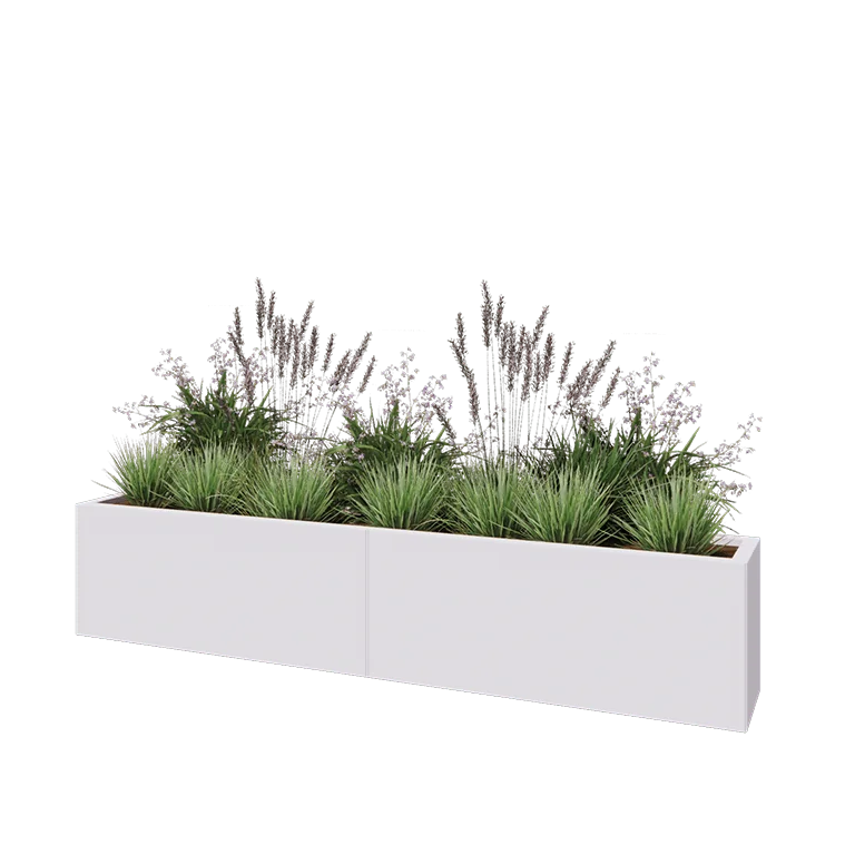 Stål plantekasse XXL - Rektangel - 200 x 30 x 40 cm - RAL9010 mat (hvid) - Med bundplade