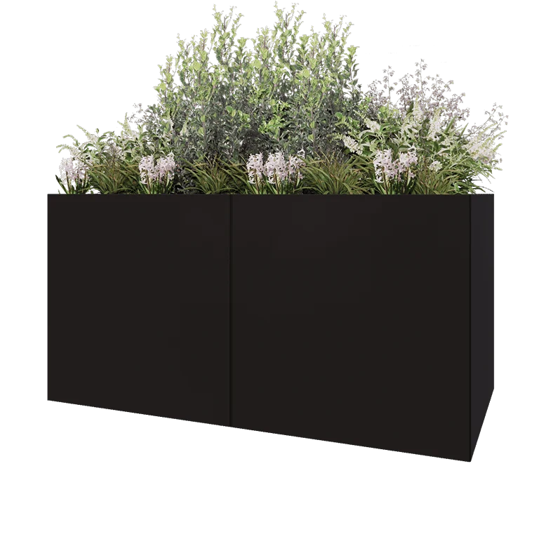 Stål plantekasse XXL - Rektangel - 200 x 100 x 100 cm - RAL9005 mat (sort) - Med bundplade