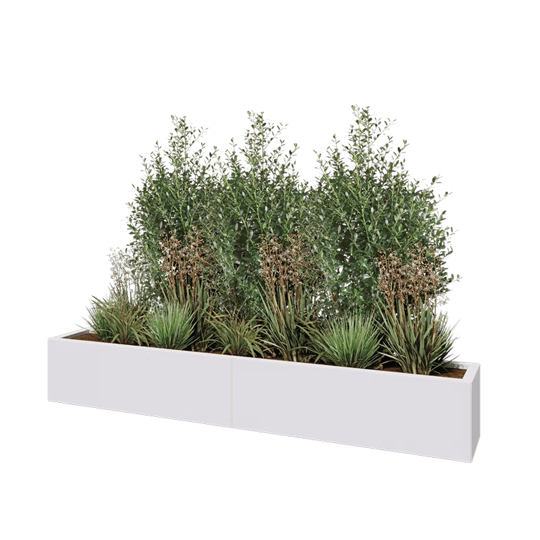 Stål plantekasse XXL - Rektangel - 200 x 30 x 30 cm - RAL9010 mat (hvid) - Med bundplade