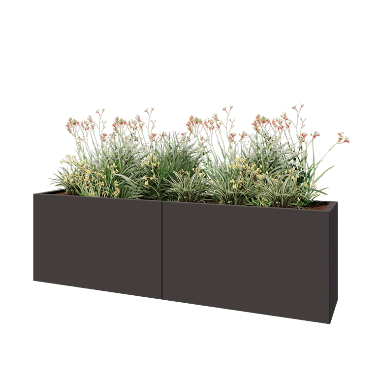 Stål plantekasse XXL - Rektangel - 200 x 40 x 60 cm - RAL7016 mat (antracitgrå) - Uden bundplade