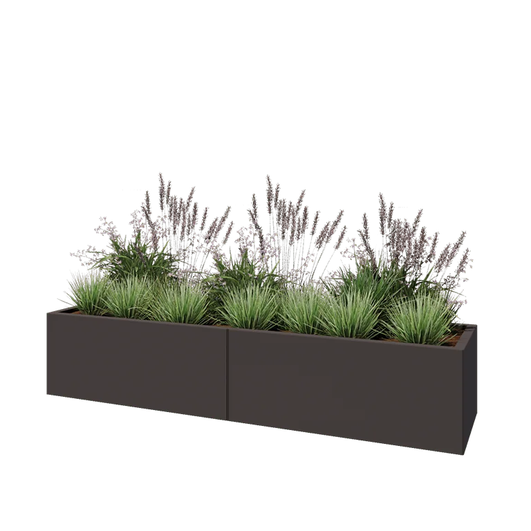 Stål plantekasse XXL - Rektangel - 200 x 50 x 40 cm - RAL7016 mat (antracitgrå) - Uden bundplade