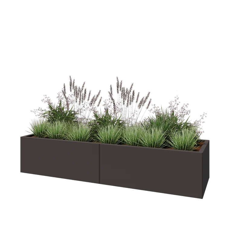 Stål plantekasse XXL - Rektangel - 200 x 60 x 40 cm - RAL7016 mat (antracitgrå) - Med bundplade