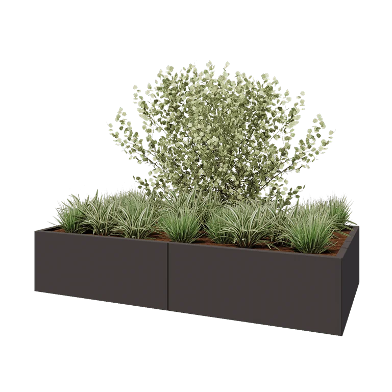 Stål plantekasse XXL - Rektangel - 200 x 100 x 40 cm - RAL7016 mat (antracitgrå) - Med bundplade