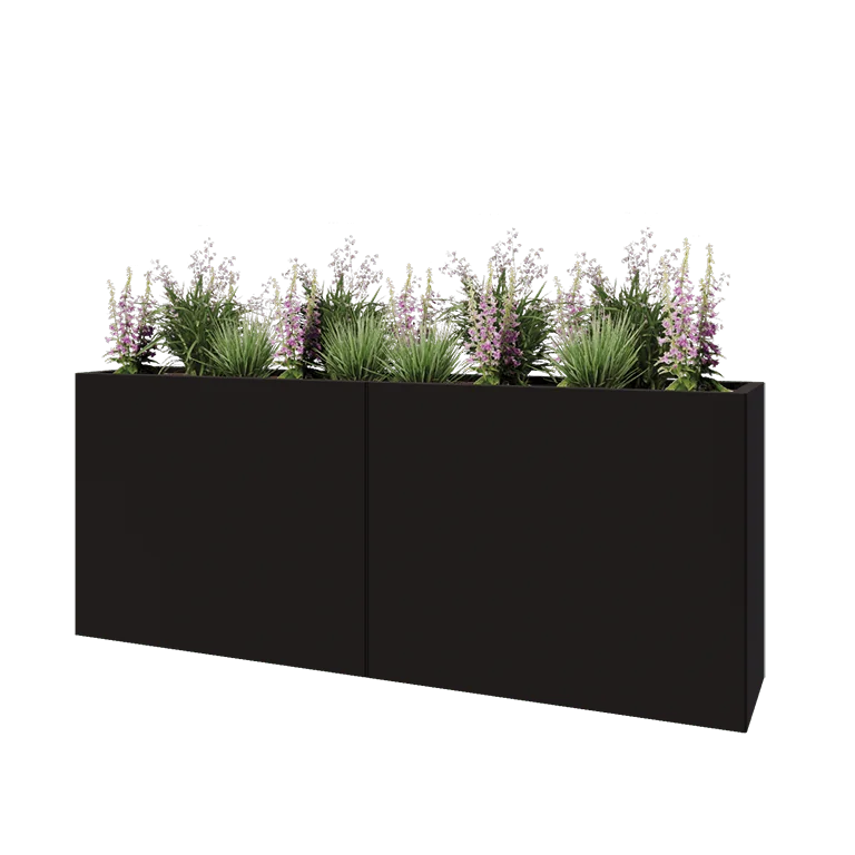 Stål plantekasse XXL - Rektangel - 200 x 40 x 80 cm - RAL9005 mat (sort) - Uden bundplade