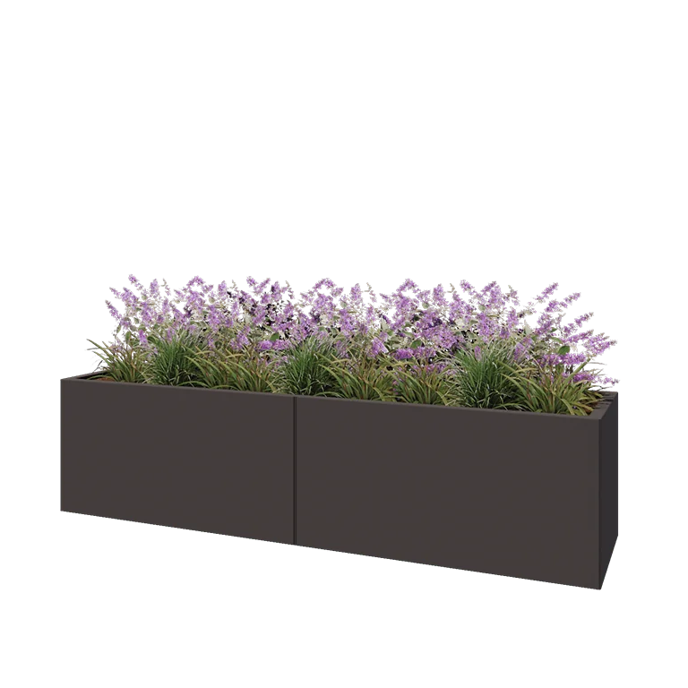 Stål plantekasse XXL - Rektangel - 200 x 50 x 50 cm - RAL7016 mat (antracitgrå) - Med bundplade