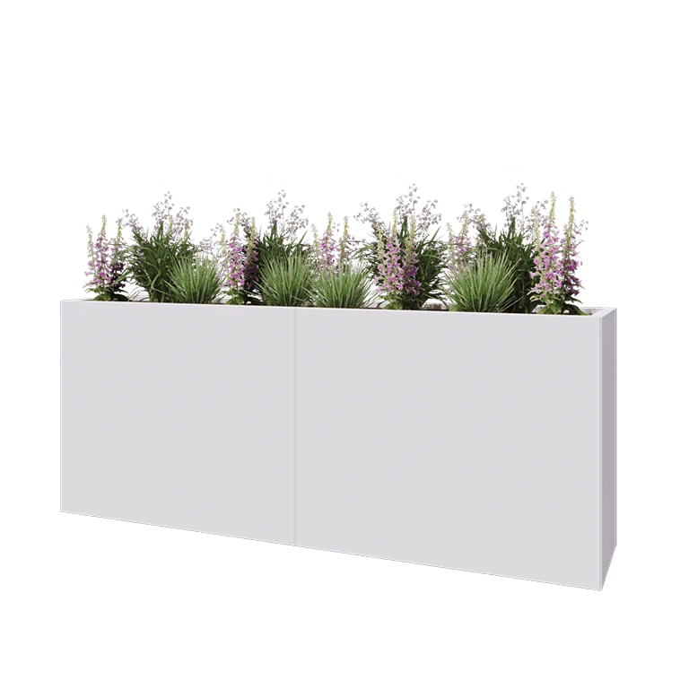 Stål plantekasse XXL - Rektangel - 200 x 40 x 80 cm - RAL9010 mat (hvid) - Med bundplade