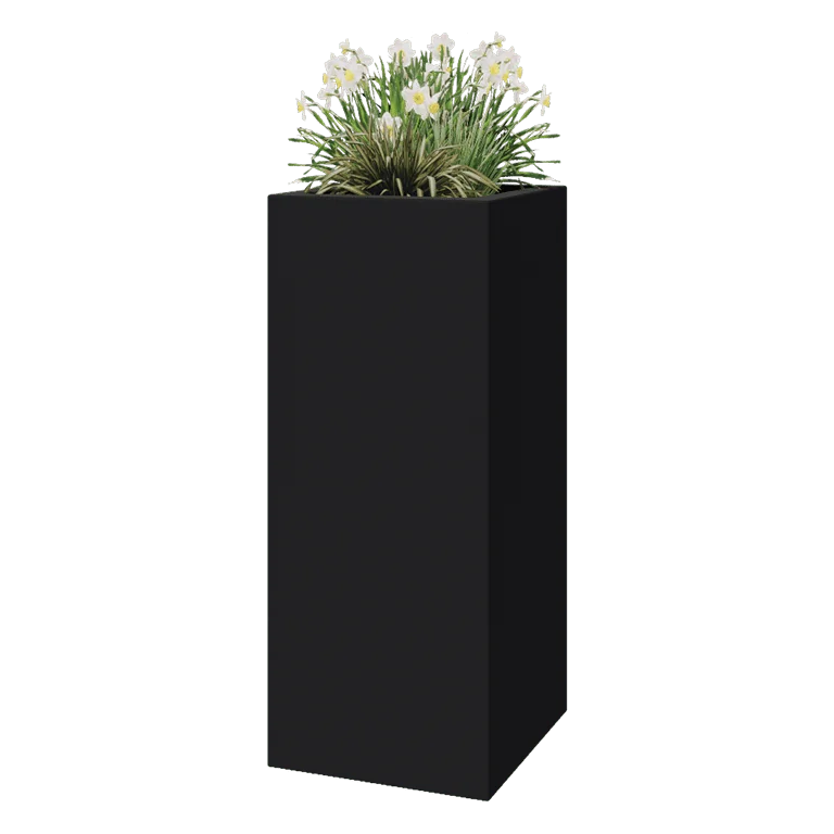 Plantekasse i glasfiber - Kvadratisk - 50 x 50 x 120 cm - RAL7021 mat (sortgrå) - Med bund
