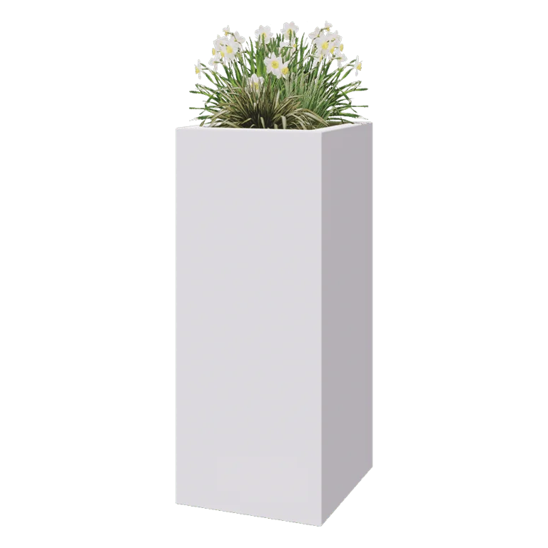 Plantekasse i glasfiber - Kvadratisk - 50 x 50 x 120 cm - RAL9010 mat (hvid) - Med bund
