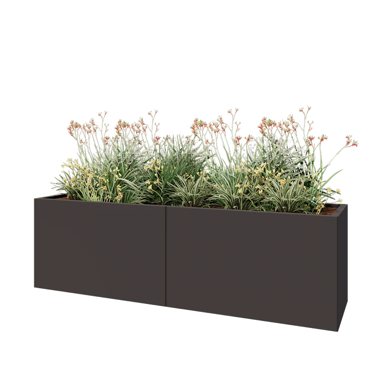 Stål plantekasse XXL - Rektangel - 200 x 50 x 60 cm - RAL7016 mat (antracitgrå) - Med bundplade